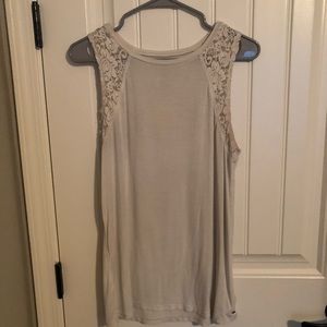 Cream tank with floral lace shoulders